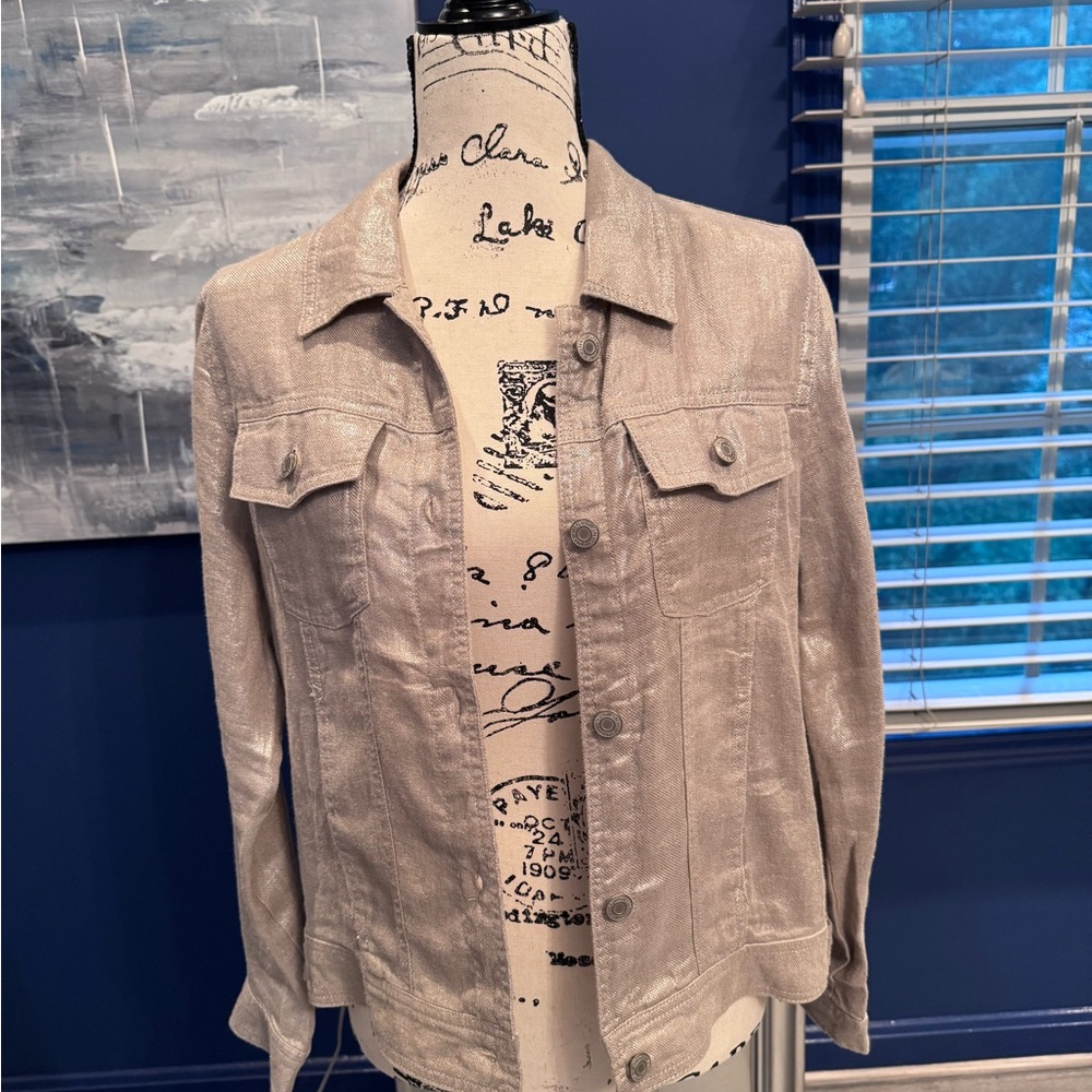 Jones New York Tan/Gold Jean Jacket Lightweight Classic Design